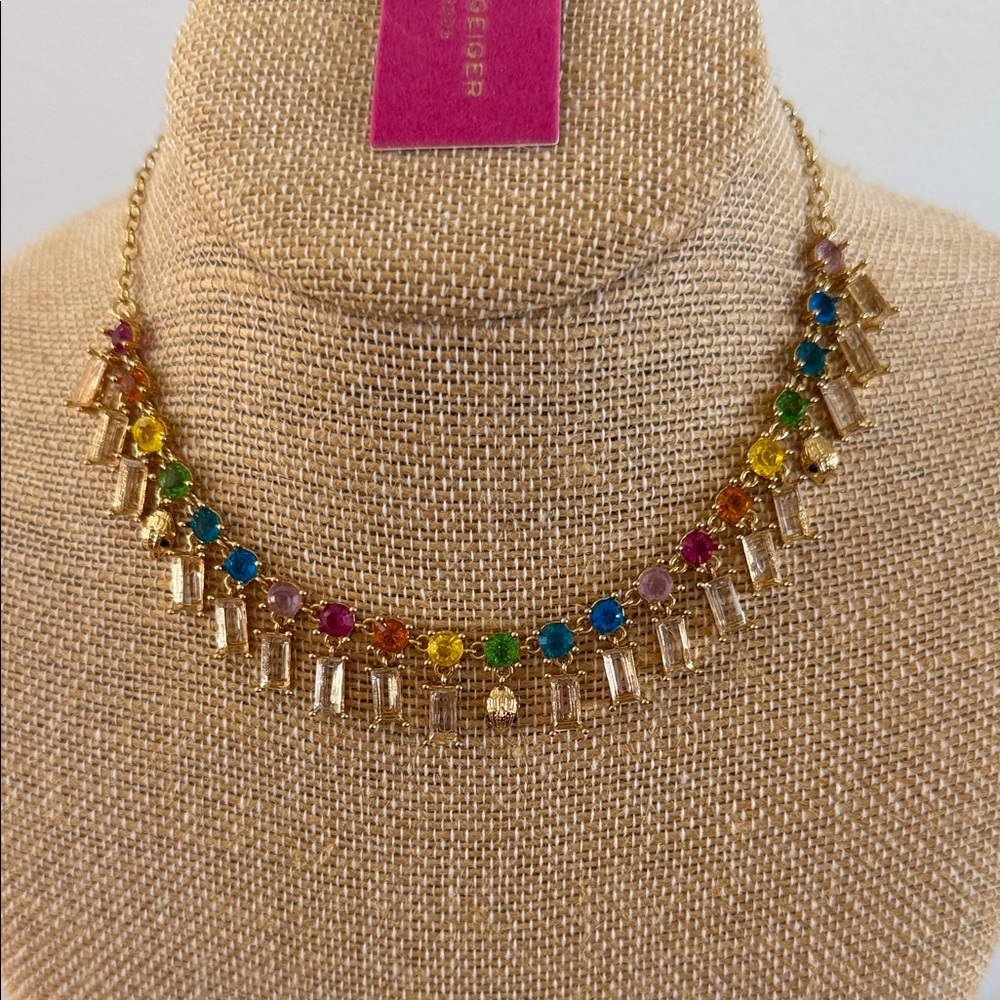 Kurt Geiger- Rainbow Gold Tone Crystal Collar Necklace- NWT - Picture 3 of 10